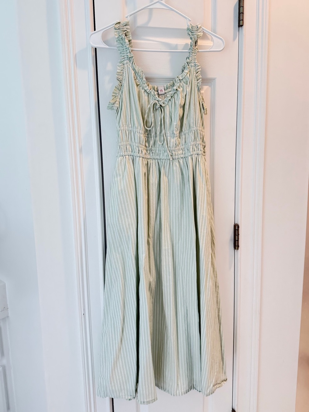Mint Green Striped Sundress with Ruffle Straps